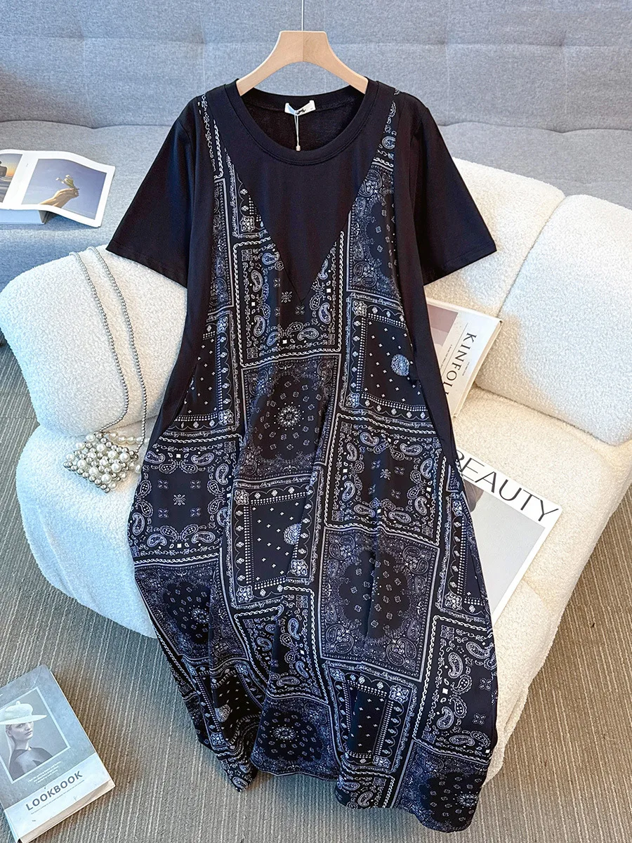 150Kg Plus Size Women's Bust 149 Summer Loose Round Neck Fake Two-Piece Spliced Dress Black 5XL 6XL 7XL 8XL 9XL
150Kg Plus Size Women's Bust 149 Summer Loose Round Neck Fake Two-Piece Spliced Dress Black 5XL 6XL 7XL 8XL 9XL