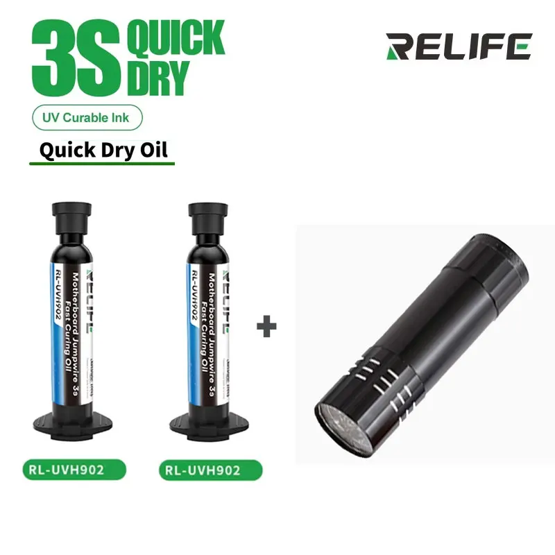 RELIFE RL-UVH902 Fast Curing UV Solder Mask Oil +UV Curing Light 3S Fast Dry Kit for Phone PCB BGA Wire Repair
RELIFE RL-UVH902 Fast Curing UV Solder Mask Oil +UV Curing Light 3S Fast Dry Kit for Phone PCB BGA Wire Repair