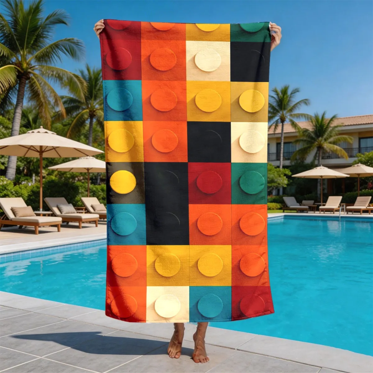 Colorful patterns of building blocks particles polyester microfiber beach towel is highly absorbent, suitable for swimming beach
Colorful patterns of building blocks particles polyester microfiber beach towel is highly absorbent, suitable for swimming beach