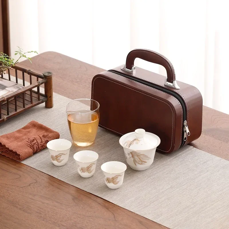 Travelling Kungfu Tea Set Chinese Mutton-fat Jad Travel Tea Set Leather Suitcase Packaging For Self Use Chinese Style Gift
Travelling Kungfu Tea Set Chinese Mutton-fat Jad Travel Tea Set Leather Suitcase Packaging For Self Use Chinese Style Gift