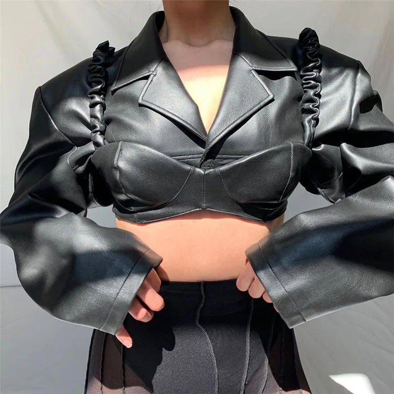 Fashionable Women's PU Leather Long Sleeve Slim Fit Belly Baring Top Trendy Style Thickened Velvet Material Short Length
Fashionable Women's PU Leather Long Sleeve Slim Fit Belly Baring Top Trendy Style Thickened Velvet Material Short Length
