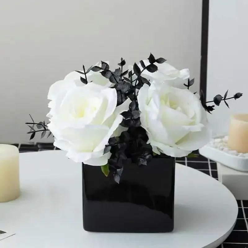 Artificial flowers with small ceramic vase | Rose plastic artificial flowers and plants in vase for home office wedding decoration (white + black)
Artificial flowers with small ceramic vase | Rose plastic artificial flowers and plants in vase for home office wedding decoration (white + black)