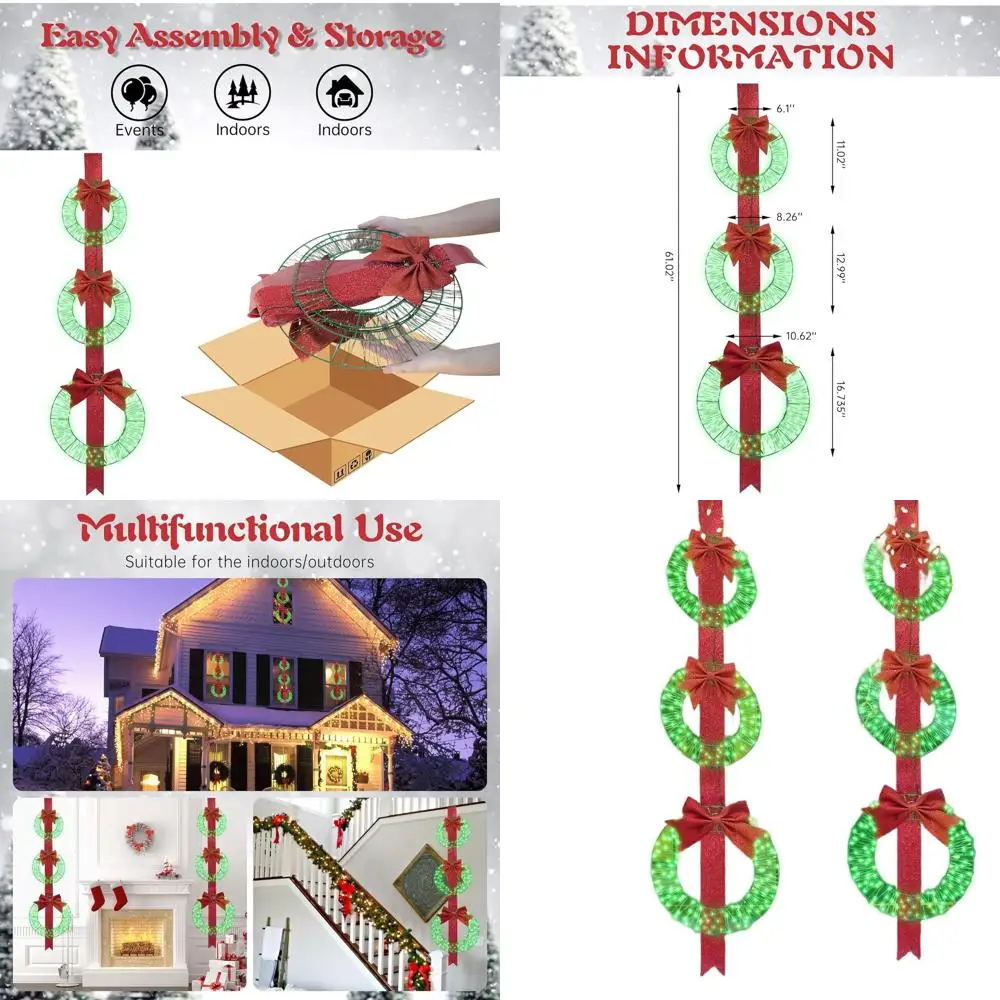 Set of 2 Green 61 Lighted Christmas Wreaths with 300 LEDs, 3 Red Bows for Outdoor Front Door
Set of 2 Green 61 Lighted Christmas Wreaths with 300 LEDs, 3 Red Bows for Outdoor Front Door