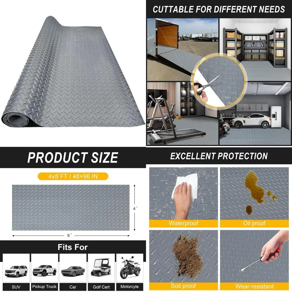 Thickened 4x8ft Diamond PVC Motorcycle Garage Floor Mat, Non-Slip Protector for Cars, Golf Carts, and Warehouses, Grey
Thickened 4x8ft Diamond PVC Motorcycle Garage Floor Mat, Non-Slip Protector for Cars, Golf Carts, and Warehouses, Grey