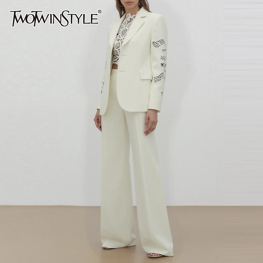 TWOTWINSTYLE Solid Spliced Hollo Out Two Piece Set Female Lapel Long Sleeve Jacket Basics Women's Pants Set Summer Fashion New
TWOTWINSTYLE Solid Spliced Hollo Out Two Piece Set Female Lapel Long Sleeve Jacket Basics Women's Pants Set Summer Fashion New