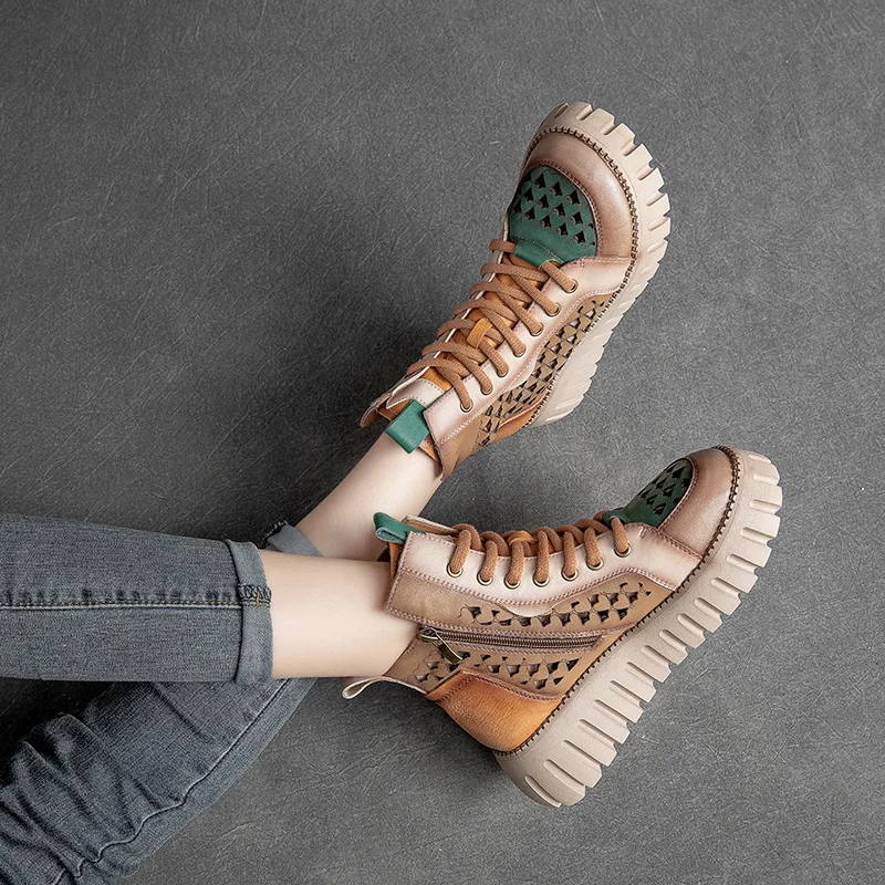 Summer New Thick Sole Hollow High Top Women's Shoes Contrast Color Tidal Layer Cowhide Retro Martin Cool Boots
Summer New Thick Sole Hollow High Top Women's Shoes Contrast Color Tidal Layer Cowhide Retro Martin Cool Boots