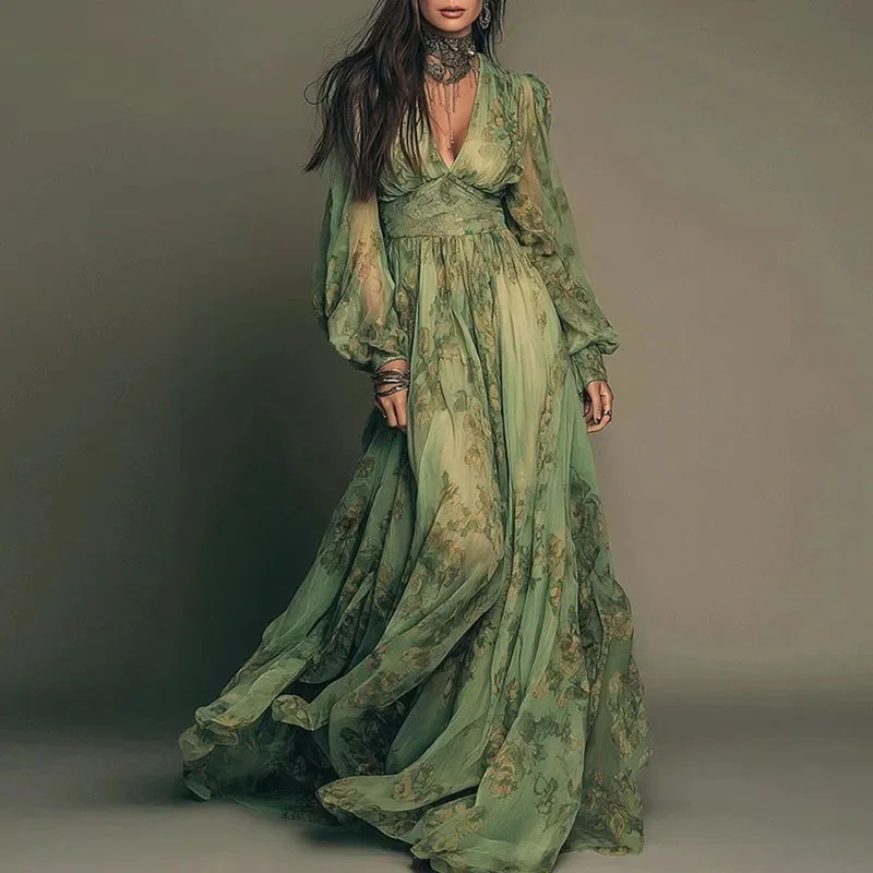 Elegant Green Floral Print Chiffon Maxi Dress Spring Sexy Deep V Neck High Waist Long Dress New Summer Bohemian Beach Maxi Dress
Elegant Green Floral Print Chiffon Maxi Dress Spring Sexy Deep V Neck High Waist Long Dress New Summer Bohemian Beach Maxi Dress