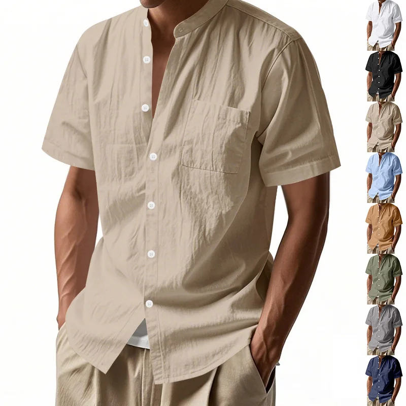 Loose Linen Short Sleeve Stand Collar Casual Shirt for Men Summer Comfortable Breathable Open Cardigan Pure Color Beach Shirt
Loose Linen Short Sleeve Stand Collar Casual Shirt for Men Summer Comfortable Breathable Open Cardigan Pure Color Beach Shirt