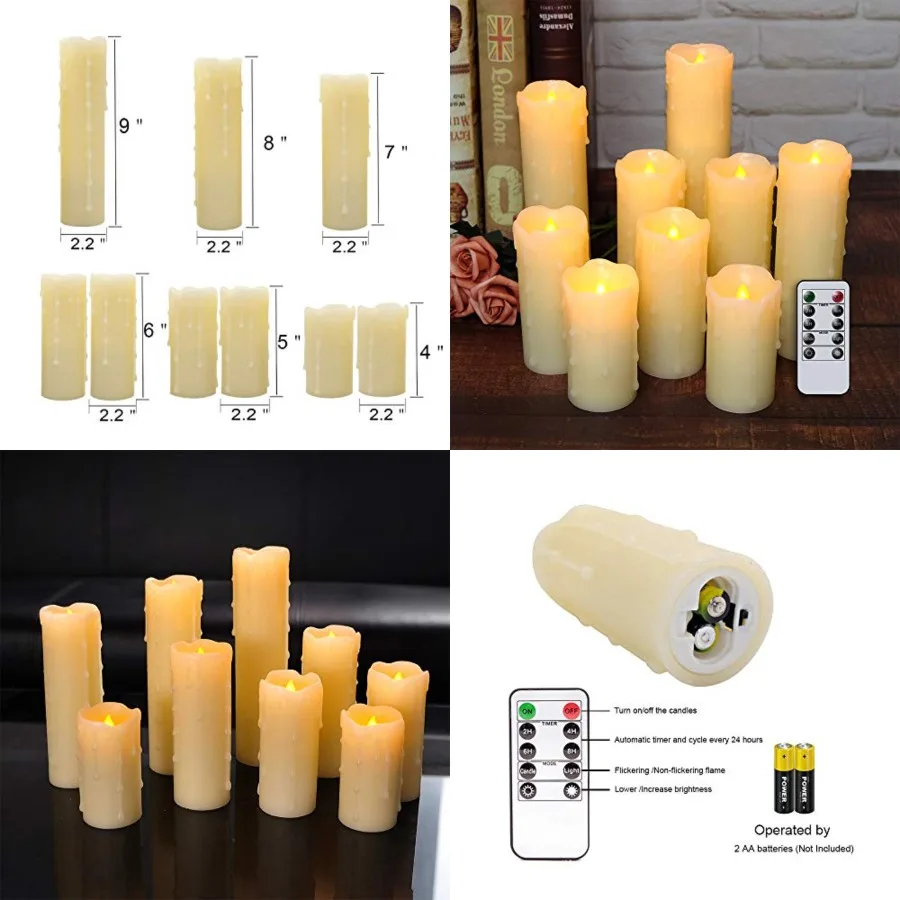Flameless Flickering Candles Battery Operated with Remote and Timer, Set of 9 Dripping Real Wax Warm Light LED Pillar Candles f
Flameless Flickering Candles Battery Operated with Remote and Timer, Set of 9 Dripping Real Wax Warm Light LED Pillar Candles f