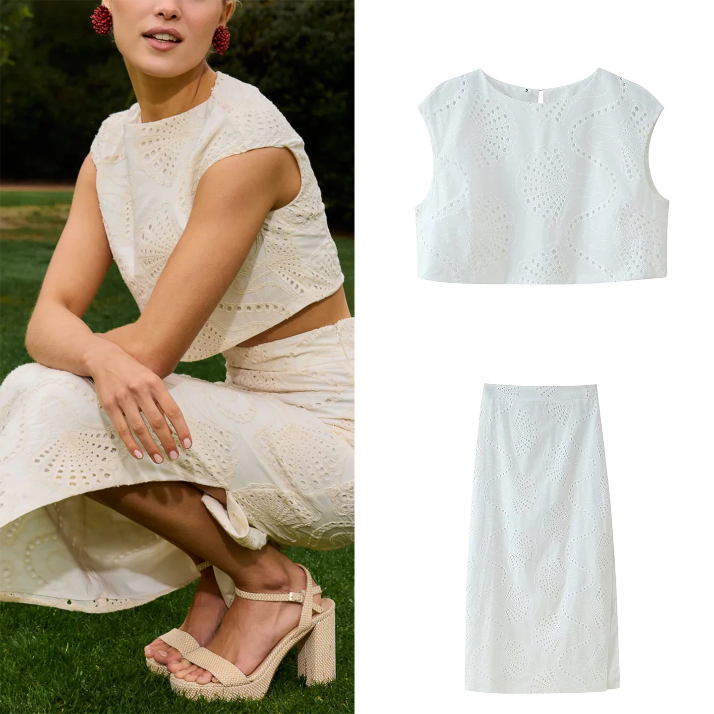 Casual Embroidered Vest Split Skirt Set Women's Sle Summer Collection Z round Ne ort Sve Two-Piece Suit
Casual Embroidered Vest Split Skirt Set Women's Sle Summer Collection Z round Ne ort Sve Two-Piece Suit