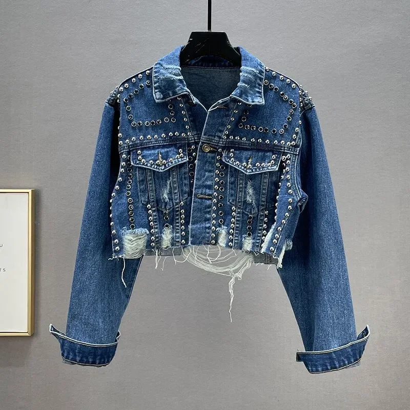 Women Denim Coat Patch Design Colored Big Crystal Embroidered Flares Rivet Blue Bomber Jackets Spring Autumn Cropped Jacket Tops
Women Denim Coat Patch Design Colored Big Crystal Embroidered Flares Rivet Blue Bomber Jackets Spring Autumn Cropped Jacket Tops