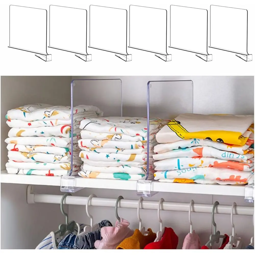 6-Pack Clear Acrylic Shelf Dividers for Closets and Cupboards - Ideal for Organizing T-Shirts, Handbags, and Sweaters
6-Pack Clear Acrylic Shelf Dividers for Closets and Cupboards - Ideal for Organizing T-Shirts, Handbags, and Sweaters