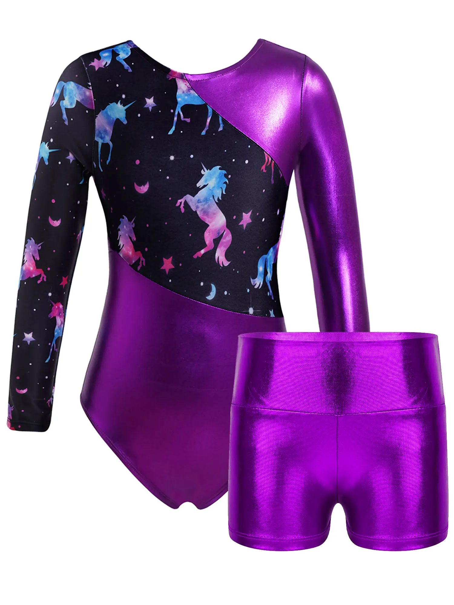 Kids Girls Long Sleeve Gymnastic Wear Round Neckline Printed Patchwork Leotard with High Waist Shorts Ballet Dance Performance
Kids Girls Long Sleeve Gymnastic Wear Round Neckline Printed Patchwork Leotard with High Waist Shorts Ballet Dance Performance