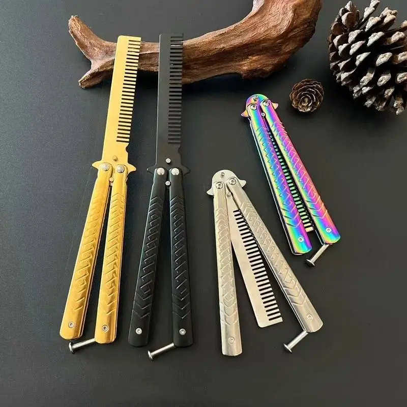1Pcs Stainless Steel Practice Training Butterfly Knife Comb Beard Moustache Brushe Salon Hairdressing Styling Tool Foldable Comb
1Pcs Stainless Steel Practice Training Butterfly Knife Comb Beard Moustache Brushe Salon Hairdressing Styling Tool Foldable Comb