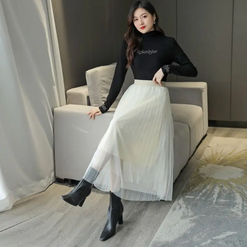 Mesh skirt Women pleated skirts 2023 New Korean version high waist thin mid-length four seasons can wear all-match A-line skirt
Mesh skirt Women pleated skirts 2023 New Korean version high waist thin mid-length four seasons can wear all-match A-line skirt