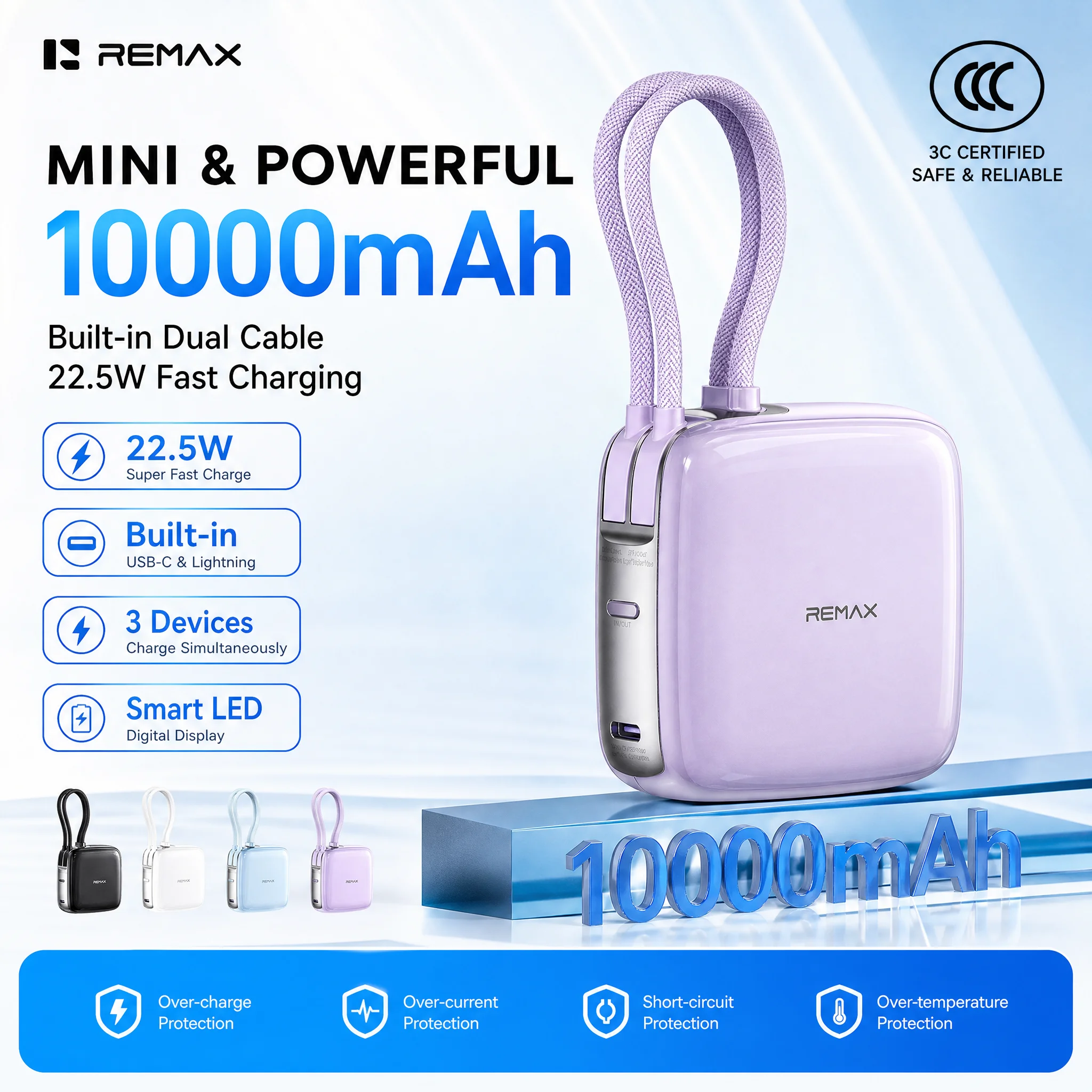 REMAX FP 60 10000mAh Power Bank Built In Fast Charging Cable QC22 5W Portable External Battery For Smartphones
REMAX FP 60 10000mAh Power Bank Built In Fast Charging Cable QC22 5W Portable External Battery For Smartphones