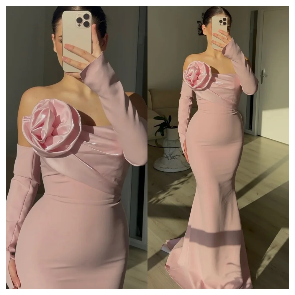 Customized Mermaid Elegant Pink Jersey Evening Dress Modern Boat Neck Off the Shoulder Long Sleeves Party Dress Simple Prom Dres
Customized Mermaid Elegant Pink Jersey Evening Dress Modern Boat Neck Off the Shoulder Long Sleeves Party Dress Simple Prom Dres