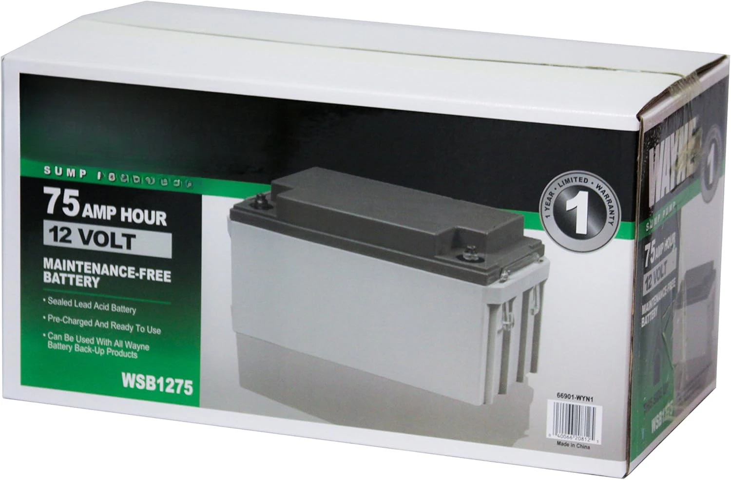 WSB1275 75Ah Maintenance-Free Battery Recommended for ESP25, WSS30VN and Basement Guardian
WSB1275 75Ah Maintenance-Free Battery Recommended for ESP25, WSS30VN and Basement Guardian