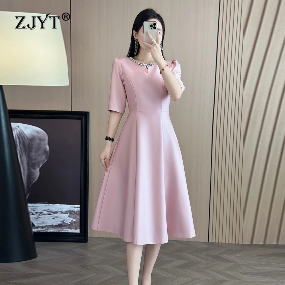 ZJYT Summer Fashion Women Short Sleeve Pink Dress Beading O Neck Elegant Midi Female Party Dresses Casual Vestidos 2025 New
ZJYT Summer Fashion Women Short Sleeve Pink Dress Beading O Neck Elegant Midi Female Party Dresses Casual Vestidos 2025 New