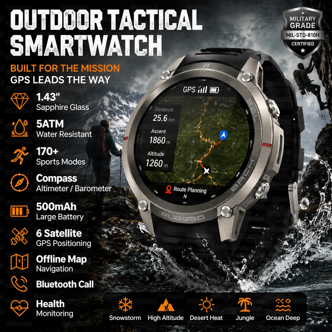 New Rugged Military GPS Smart Watch 1.43''AMOLED Extreme Sports Tracker Compass 5ATM Waterproof Heart Rate Bluetooth Call Watchs
New Rugged Military GPS Smart Watch 1.43''AMOLED Extreme Sports Tracker Compass 5ATM Waterproof Heart Rate Bluetooth Call Watchs