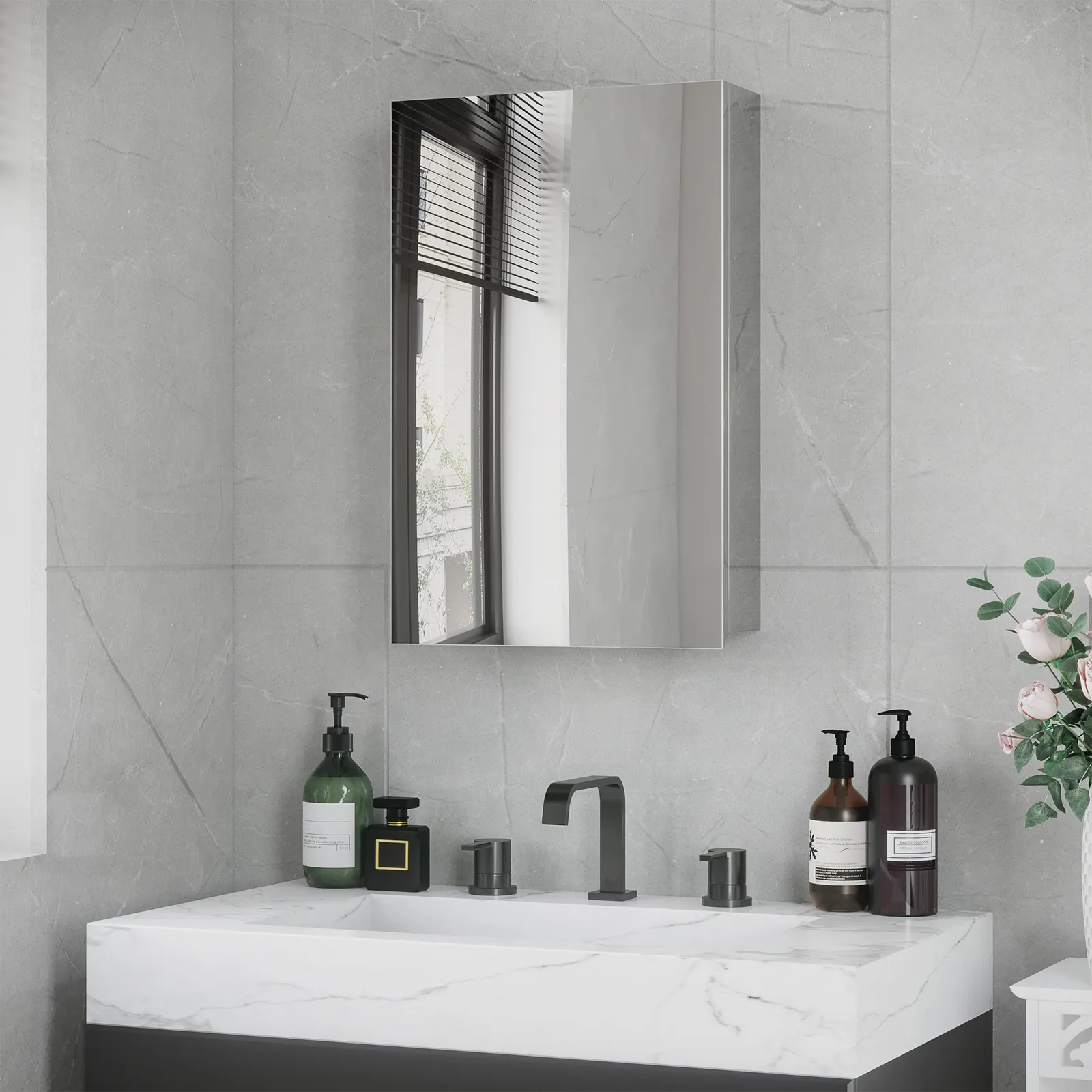Bathroom Cabinet Wall Mounted Mirror Cabinet with Hinged Door
Bathroom Cabinet Wall Mounted Mirror Cabinet with Hinged Door