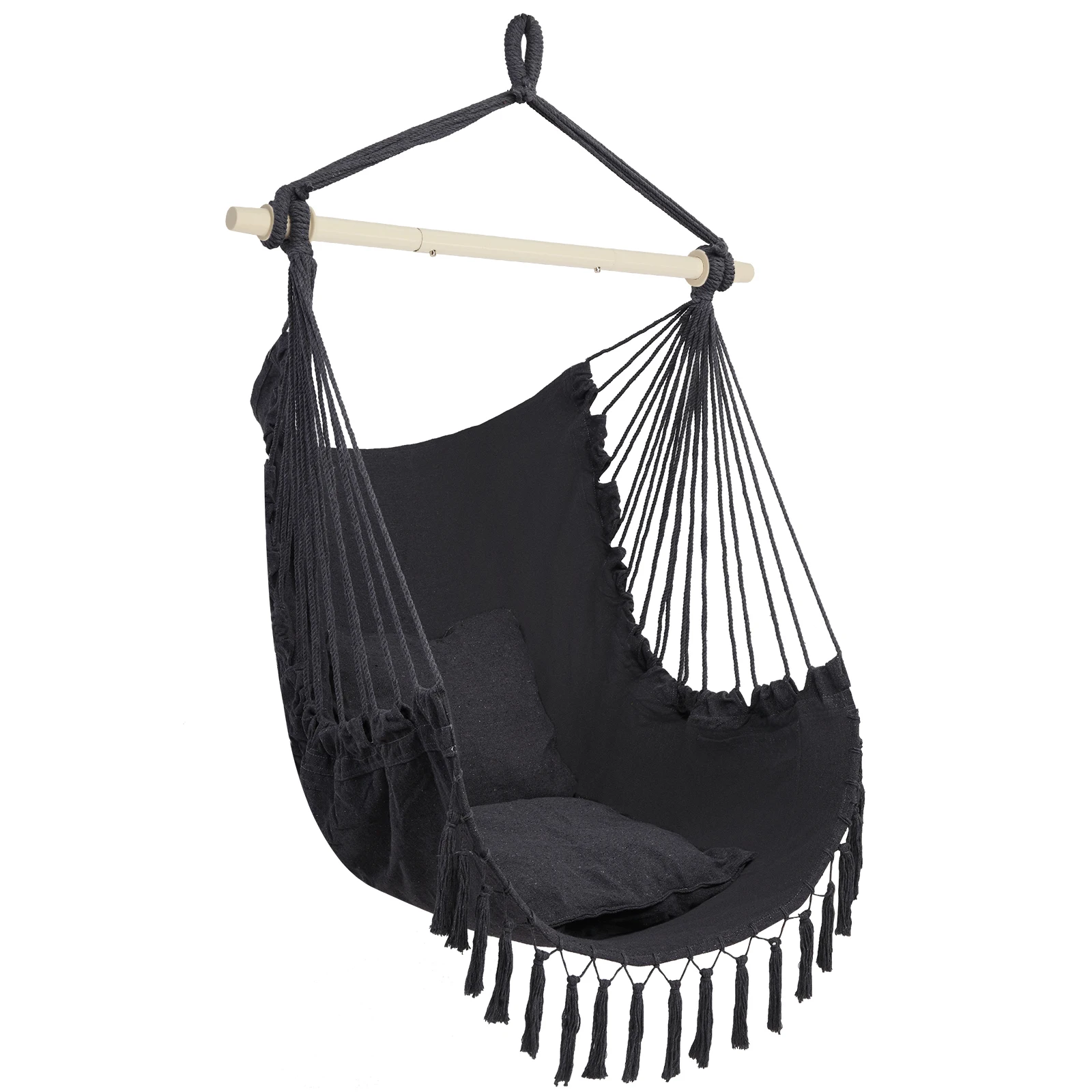 Outdoor Pillow Tassel Hanging Chair Gray Terylene Fabric 198 Lbs Capacity for Camping Backyard Garden Patio Porch Swing
Outdoor Pillow Tassel Hanging Chair Gray Terylene Fabric 198 Lbs Capacity for Camping Backyard Garden Patio Porch Swing