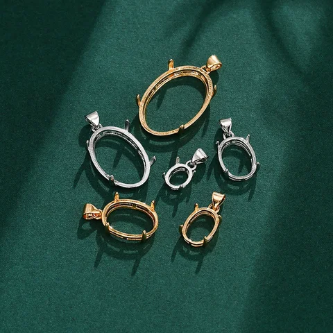 2Pcs/lot Copper Pendant Blank Base Tray Fit Settings Oval Cabochon DIY Necklace Jewelry Making Craft