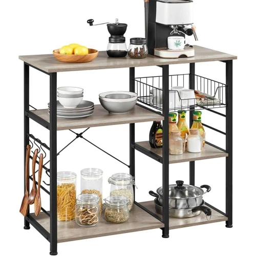 Kitchen Bakers Rack with Wire Basket, Coee Bar Table Station Microwave Oven Stand Kitchen Utility Storage Shel with 6 S-Shaped S
Kitchen Bakers Rack with Wire Basket, Coee Bar Table Station Microwave Oven Stand Kitchen Utility Storage Shel with 6 S-Shaped S