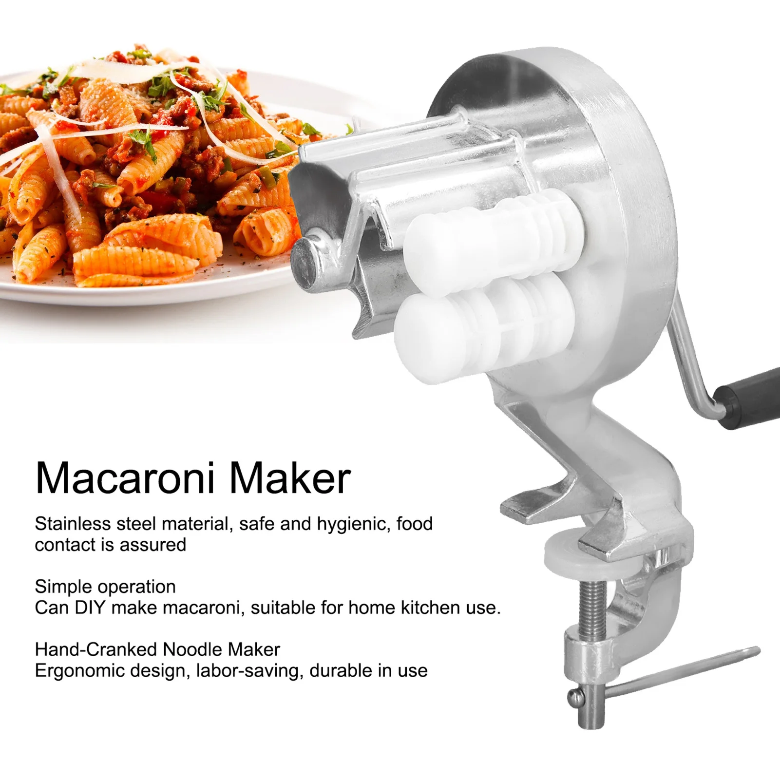 Noodle Maker Manual Macaroni Maker Aluminium Alloy Silver Portable Hand Cranking Noodles Pressing Machine for Kitchen Restaurant
Noodle Maker Manual Macaroni Maker Aluminium Alloy Silver Portable Hand Cranking Noodles Pressing Machine for Kitchen Restaurant