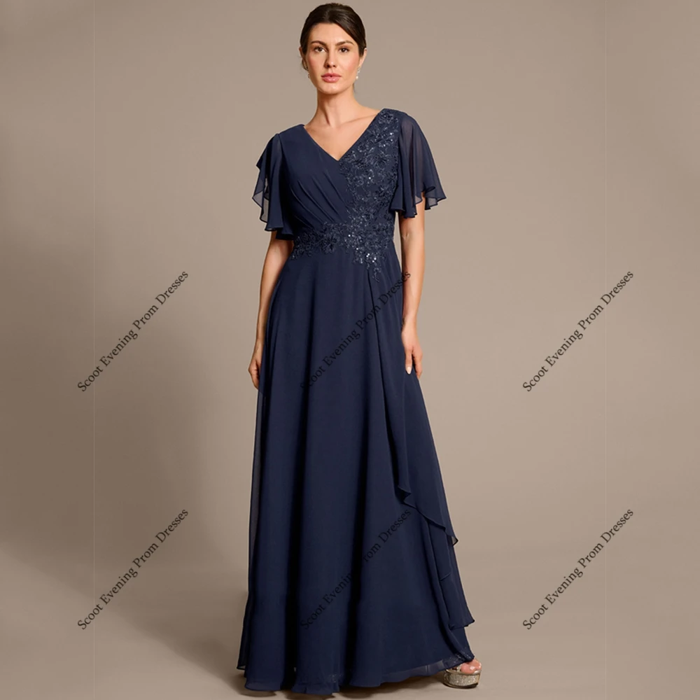 Simple Navy Blue Mother of Brida Dresses for Women Short Sleeve Beach Wedding Party Gowns with Lace 2025 Summer Chiffon Lace New
Simple Navy Blue Mother of Brida Dresses for Women Short Sleeve Beach Wedding Party Gowns with Lace 2025 Summer Chiffon Lace New