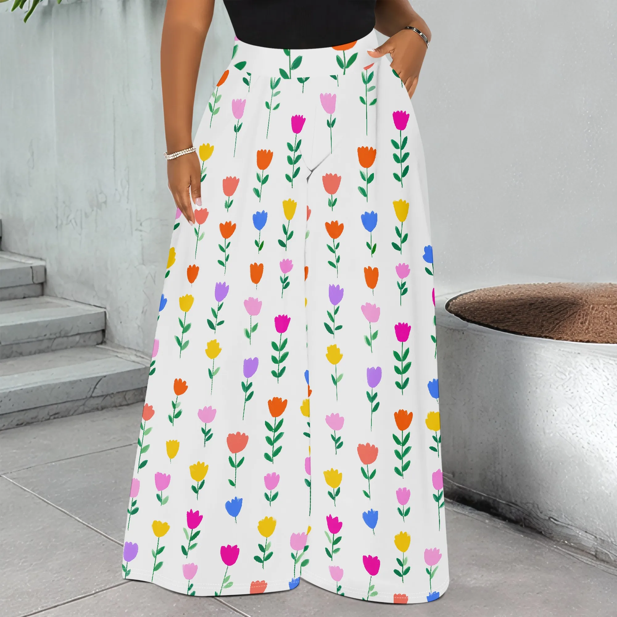 Colorful Tulip Print, Wide Leg Pants, Floral Trousers, Summer Casual Wear, Loose Fit Bottoms for Women, Pockets, S-2XL
Colorful Tulip Print, Wide Leg Pants, Floral Trousers, Summer Casual Wear, Loose Fit Bottoms for Women, Pockets, S-2XL