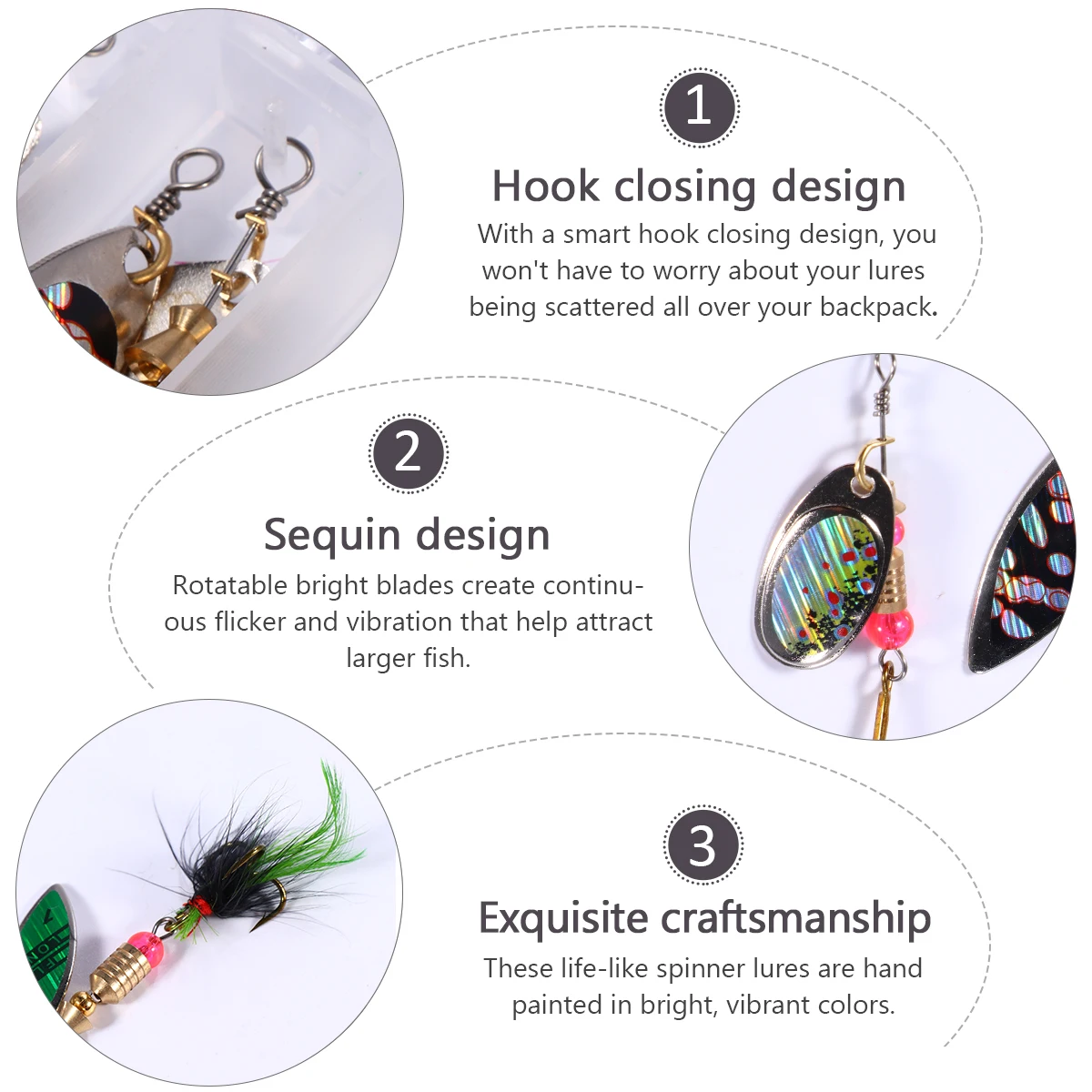 10pcs Spinnerbait Fishing Lures Set Rotating Sequins Artificial Baits for Ocean Lake Reservoir Pond River Bright Colors
10pcs Spinnerbait Fishing Lures Set Rotating Sequins Artificial Baits for Ocean Lake Reservoir Pond River Bright Colors