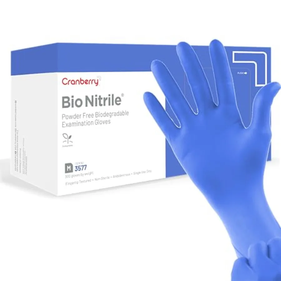 Cranberry Bio Nitrile Exam Gloves, Pack of 300, Medium, Blue, Biodegradable, 2.2 Mil
Cranberry Bio Nitrile Exam Gloves, Pack of 300, Medium, Blue, Biodegradable, 2.2 Mil