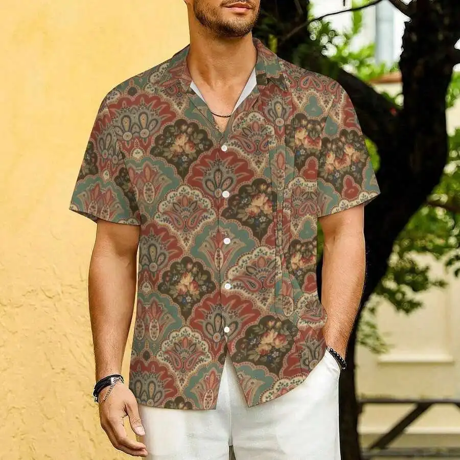 Vintage Scallop Boho Pattern Casual Collared Shirt Button Placket Daily Travel Wear
Vintage Scallop Boho Pattern Casual Collared Shirt Button Placket Daily Travel Wear
