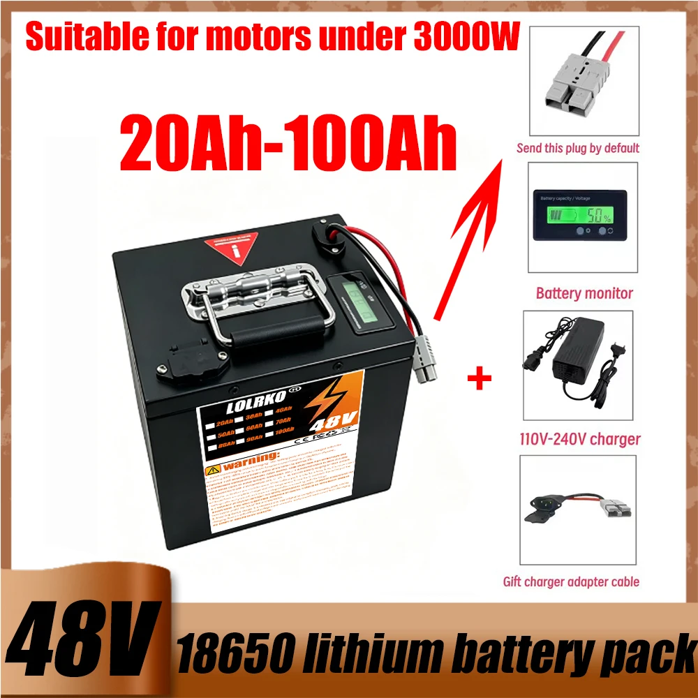 Air fast transportation 48V New Full Capacity Power 18650 Lithium Battery 20AH-100AH Lithium Battery Pack Suitable for 250-2000W
Air fast transportation 48V New Full Capacity Power 18650 Lithium Battery 20AH-100AH Lithium Battery Pack Suitable for 250-2000W