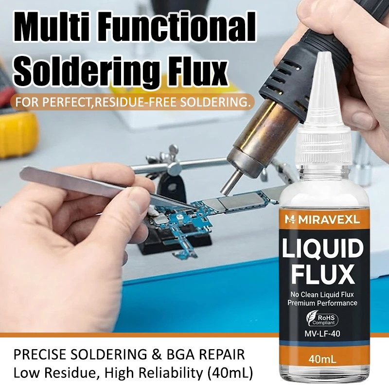 Universal Liquid Soldering Flux Low Residue High Activity Welding Paste for Electrical Solder Iron Repairing 50g MIRAVEXL
Universal Liquid Soldering Flux Low Residue High Activity Welding Paste for Electrical Solder Iron Repairing 50g MIRAVEXL