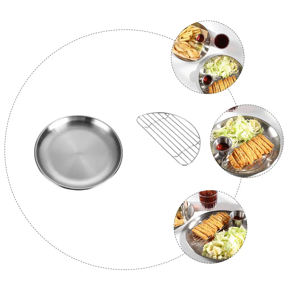 2Pcs Stainless Steel Round Plate Oil Drain Rack Multi-Purpose Food Serving Tray Fry Chicken Dessert Snack Salad Plate 
2Pcs Stainless Steel Round Plate Oil Drain Rack Multi-Purpose Food Serving Tray Fry Chicken Dessert Snack Salad Plate