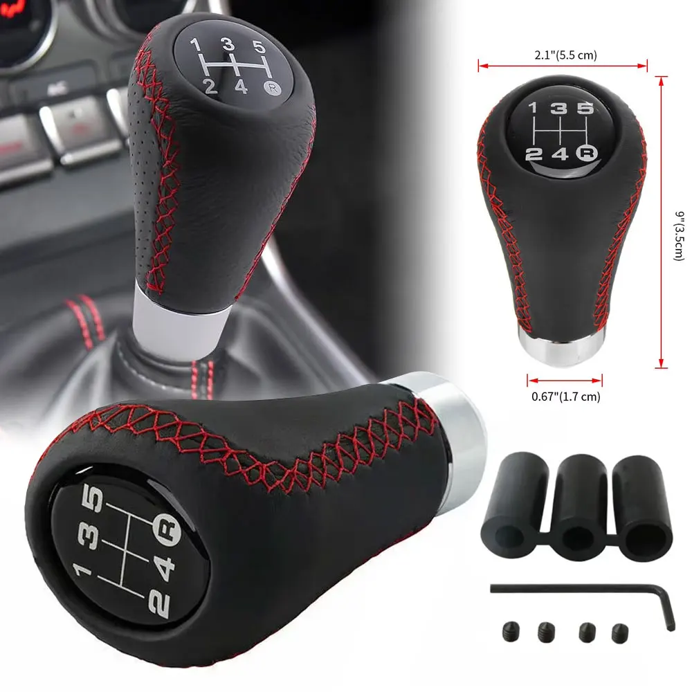Universal 5-Speed Leather with Metal Base & Red Stitching, Non-Slip Grip Design Manual Shift Knob
Universal 5-Speed Leather with Metal Base & Red Stitching, Non-Slip Grip Design Manual Shift Knob