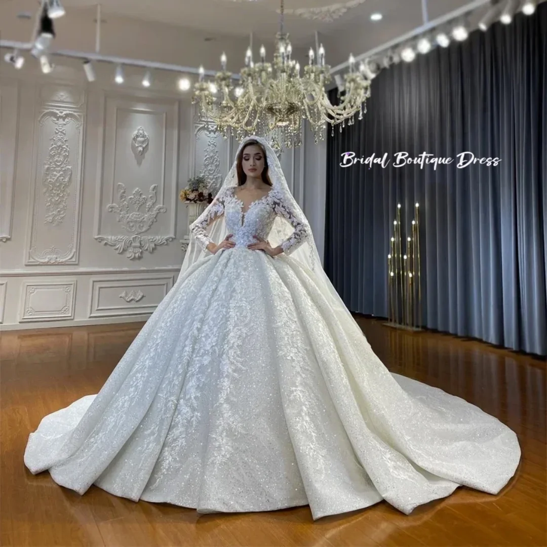 Изысканные свадебные платья с V-образным вырезом, аппликациями из кружева, блестящие, с длинными рукавами, Vestido de novia
Изысканные свадебные платья с V-образным вырезом, аппликациями из кружева, блестящие, с длинными рукавами, Vestido de novia