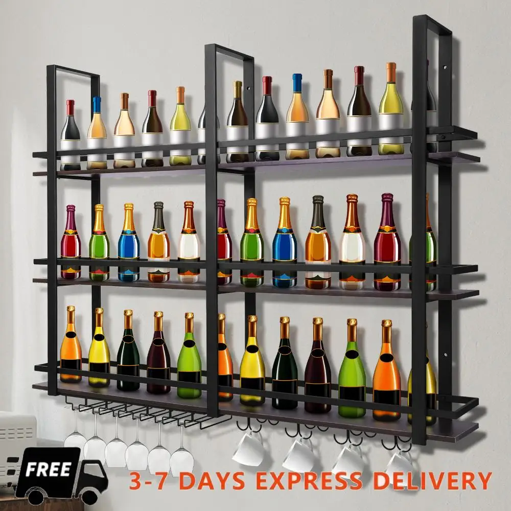 Wall Mounted Wine Rack 3 Tier Metal Bar Shelves with Glass Holder Industrial Wall Mounted Wine Rack for Kitchen Dining Room Home
Wall Mounted Wine Rack 3 Tier Metal Bar Shelves with Glass Holder Industrial Wall Mounted Wine Rack for Kitchen Dining Room Home