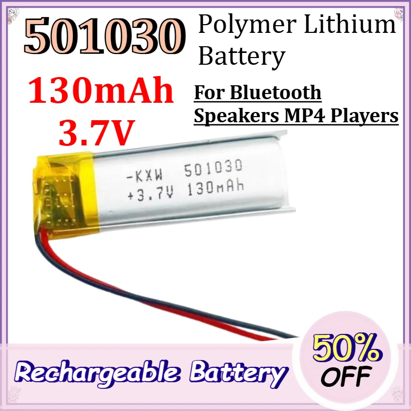 501030 130mAh 3.7V Polymer Lithium Battery for Bluetooth Speakers MP4 Players Strip-shaped Lithium Battery with Protection Board
501030 130mAh 3.7V Polymer Lithium Battery for Bluetooth Speakers MP4 Players Strip-shaped Lithium Battery with Protection Board