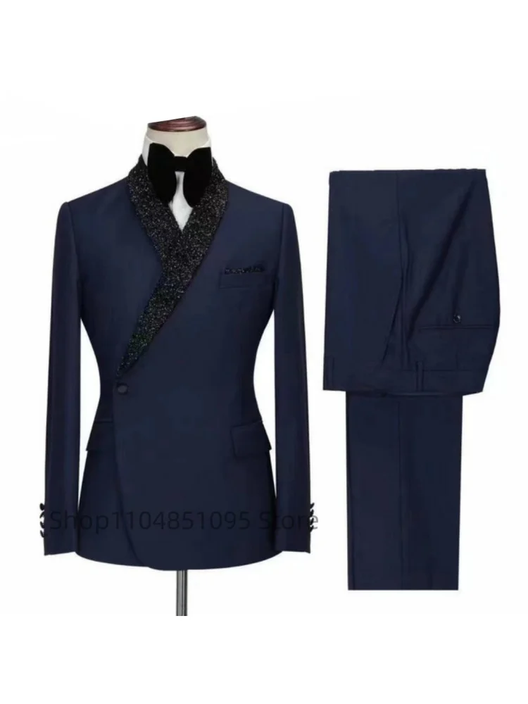 New Style Men Suits Slim Fit 2 Pieces Tuxedo Navy Blue Shawl Lapel Costume Blazer With Pants Wedding Groom Prom Male Clothing
New Style Men Suits Slim Fit 2 Pieces Tuxedo Navy Blue Shawl Lapel Costume Blazer With Pants Wedding Groom Prom Male Clothing
