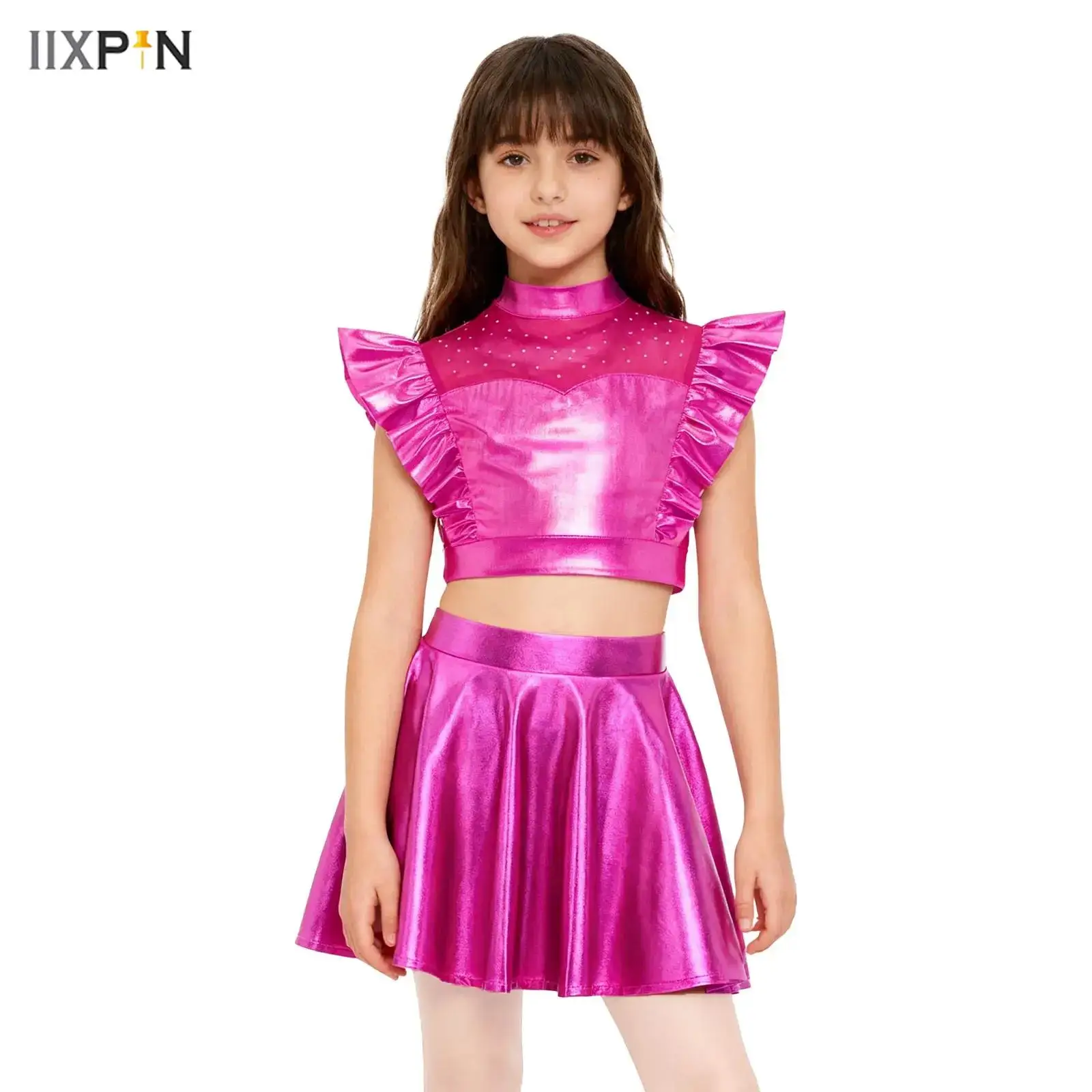 Kids Girls Jazz Hiphop Dance Outfit Cheerleading Stage Performance Costume One Shoulder Metallic Shiny Crop Tops+Mini Skirt Suit
Kids Girls Jazz Hiphop Dance Outfit Cheerleading Stage Performance Costume One Shoulder Metallic Shiny Crop Tops+Mini Skirt Suit
