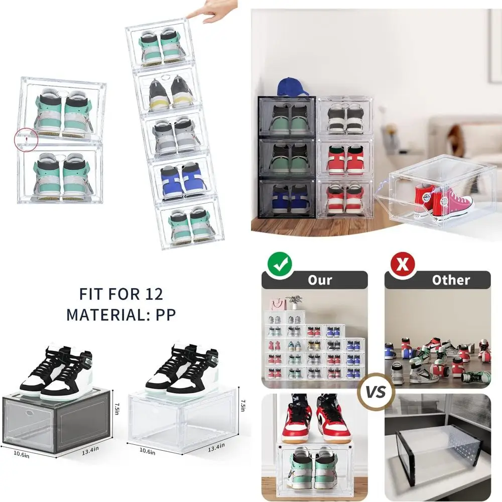 Stackable Clear Plastic Shoe Boxes - 10 Pack for Shoe Storage, Ideal for Sneaker Organization and Closet Space
Stackable Clear Plastic Shoe Boxes - 10 Pack for Shoe Storage, Ideal for Sneaker Organization and Closet Space