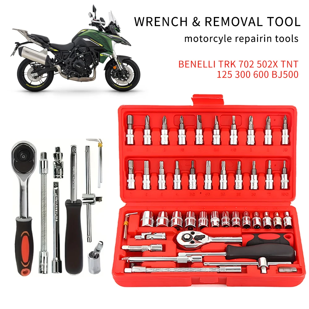 46 шт. Набор торцевых гаечных ключей с храповым механизмом для Benelli TRK 702 502X TNT 125 300 600 BJ500 для ремонта автомобиля, велосипеда, мотоцикла
46 шт. Набор торцевых гаечных ключей с храповым механизмом для Benelli TRK 702 502X TNT 125 300 600 BJ500 для ремонта автомобиля, велосипеда, мотоцикла