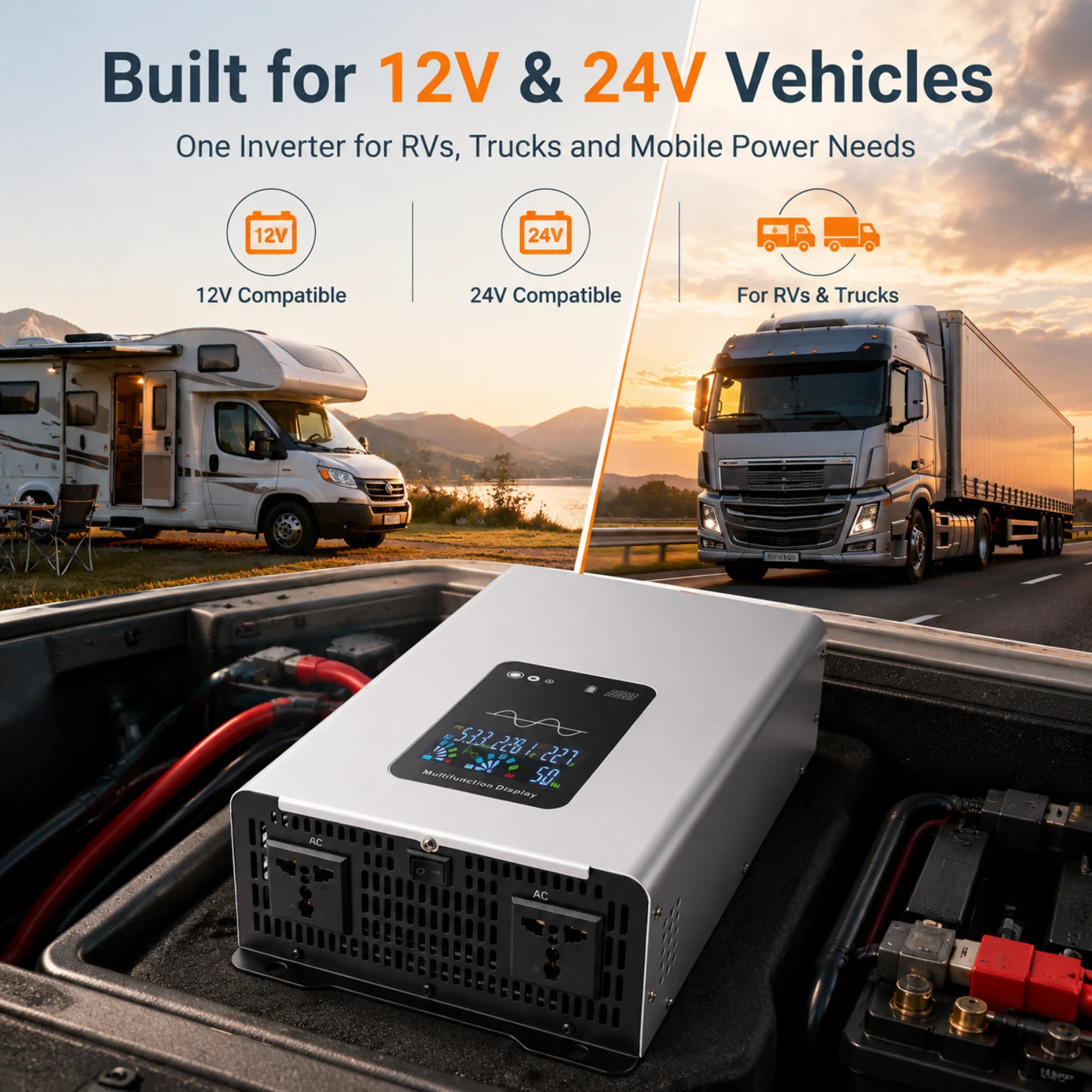 800W Pure Sine Wave Inverter 12V/24V to 110V/220V Power Converter with LCD Display for Emergency Power Generator Car RV
800W Pure Sine Wave Inverter 12V/24V to 110V/220V Power Converter with LCD Display for Emergency Power Generator Car RV
