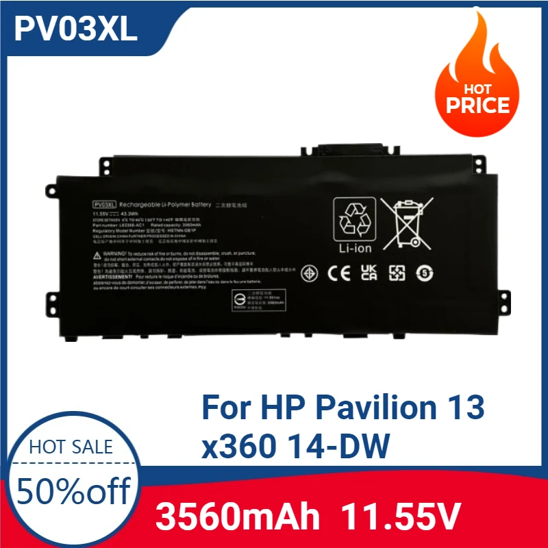 Новый аккумулятор PV03XL 11,55 В 43,3 Втч, 3560 мАч для HP Pavilion 13 x360 14-DW 14M-DW L83388-AC1 PV03043XL HSTNN-DB9X HSTNN-LB8S
Новый аккумулятор PV03XL 11,55 В 43,3 Втч, 3560 мАч для HP Pavilion 13 x360 14-DW 14M-DW L83388-AC1 PV03043XL HSTNN-DB9X HSTNN-LB8S