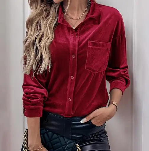 Women's Shirt Spring and Autumn Classic Style Elegant Temperament Solid Color Velvet Lapel Button Front Long Sleeved Shirt
Women's Shirt Spring and Autumn Classic Style Elegant Temperament Solid Color Velvet Lapel Button Front Long Sleeved Shirt
