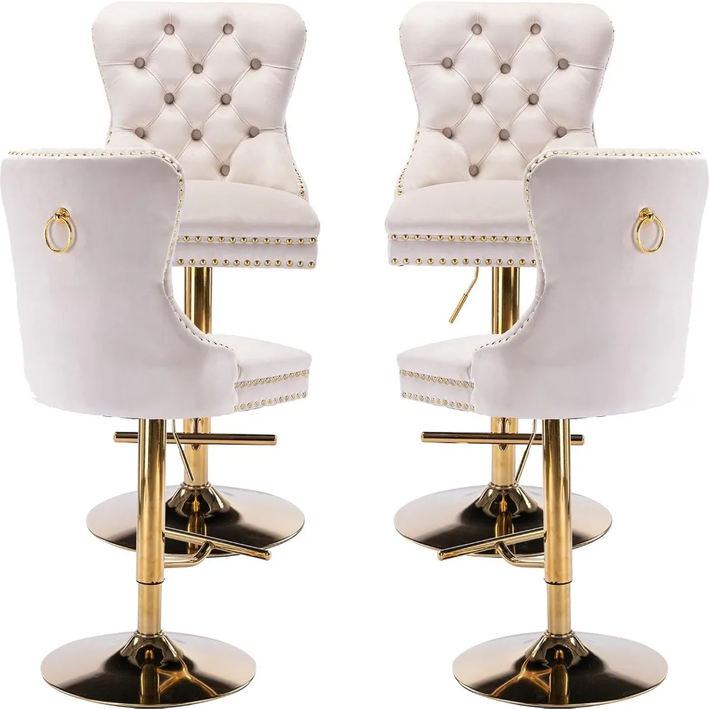 Beige Velvet Swivel Bar Stools Set of 4 with Upholstered Back, Adjustable Counter Height Barstools, Bar Chairs for Home Bar Kitc
Beige Velvet Swivel Bar Stools Set of 4 with Upholstered Back, Adjustable Counter Height Barstools, Bar Chairs for Home Bar Kitc