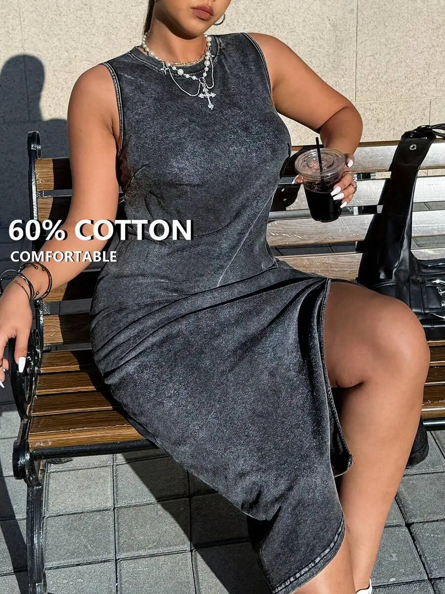 Plus Size Sleeveless Split Hem Dress Cotton Blend Casual Midi Dress
Plus Size Sleeveless Split Hem Dress Cotton Blend Casual Midi Dress